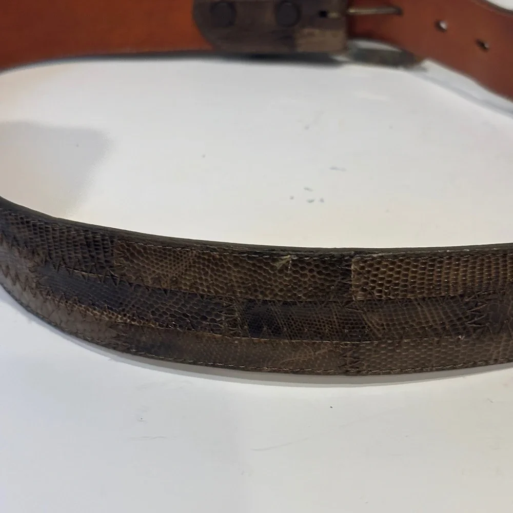 Tony Lama 20547B Mens Brown Lizard Skin Inlay Leather Western Belt Size 30 USA